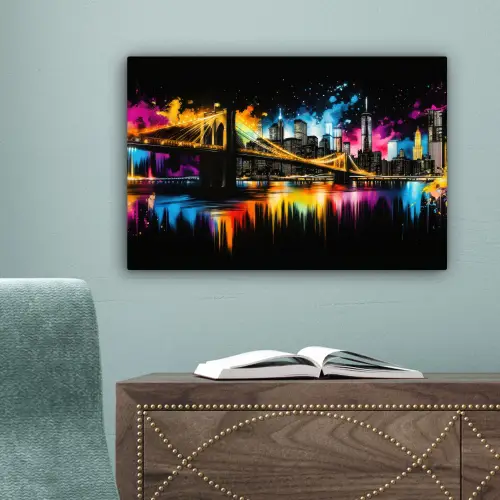 Skyline - Brug - Verlichting - Kleuren canvas 2cm klein -sfeer4