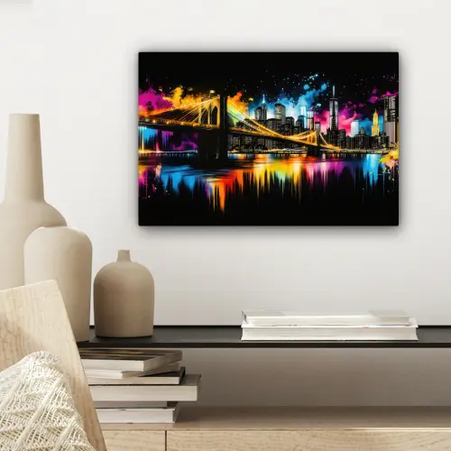 Skyline - Brug - Verlichting - Kleuren canvas 2cm klein -sfeer6