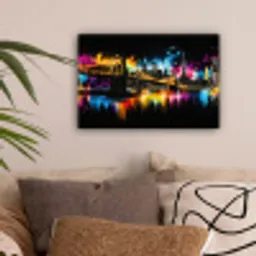 Skyline - Brug - Verlichting - Kleuren canvas 2cm klein -sfeer1