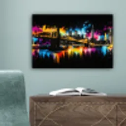 Skyline - Brug - Verlichting - Kleuren canvas 2cm klein -sfeer4
