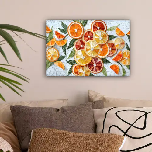Schijfjes - Fruit - Oranje - Mozaïek canvas 2cm klein -sfeer1