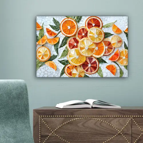 Schijfjes - Fruit - Oranje - Mozaïek canvas 2cm klein -sfeer4