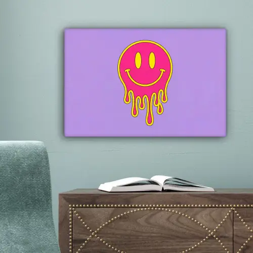 Smiley - Drip - Neon canvas 2cm klein -sfeer4