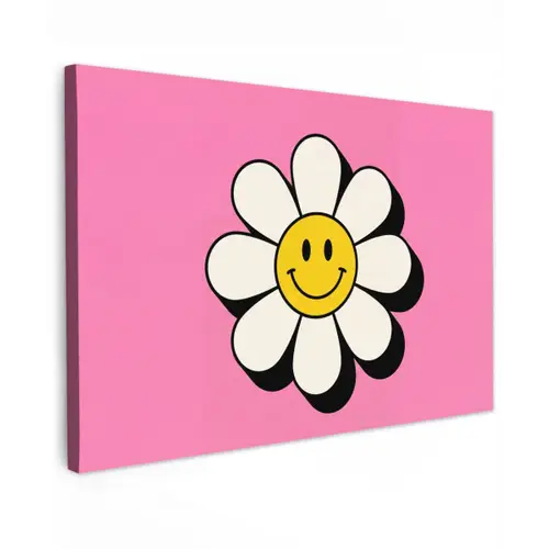 Smiley - Bloem - Roze canvas 2cm klein -z3d