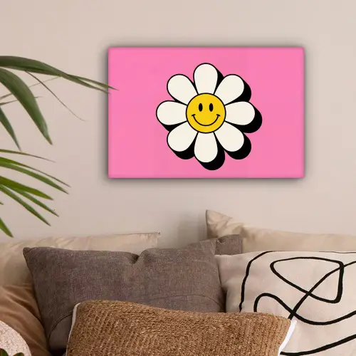 Smiley - Bloem - Roze canvas 2cm klein -sfeer1