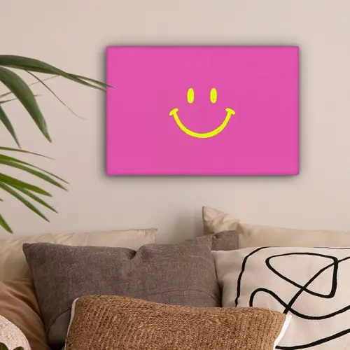 Smiley - Vrolijk - Roze canvas 2cm klein -sfeer1