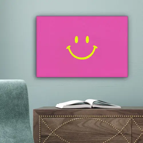 Smiley - Vrolijk - Roze canvas 2cm klein -sfeer4