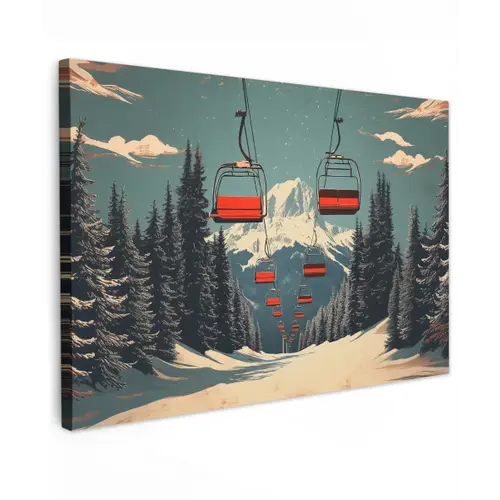 Sneeuw - Skilift - Rood - Bomen canvas 2cm klein -z3d
