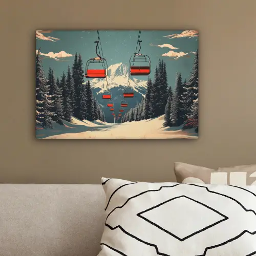 Sneeuw - Skilift - Rood - Bomen canvas 2cm klein -sfeer3