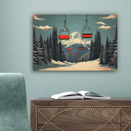 Sneeuw - Skilift - Rood - Bomen canvas 2cm klein -sfeer4