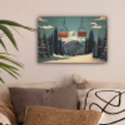 Sneeuw - Skilift - Rood - Bomen canvas 2cm klein -sfeer1