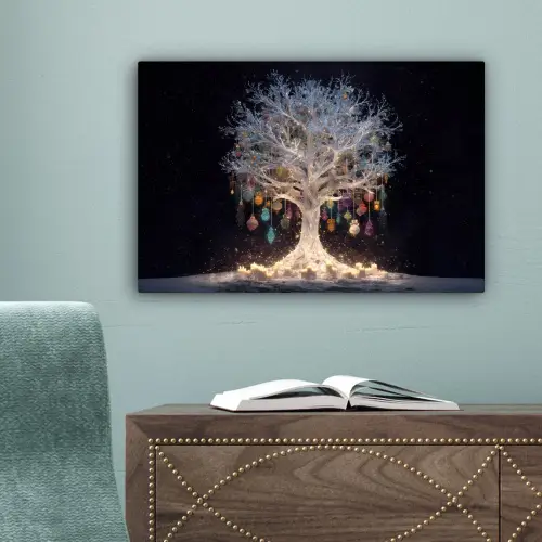 Sneeuwboom - Lichtjes - Wit - Kleurrijk canvas 2cm klein -sfeer4