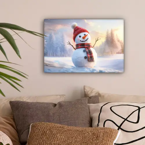 Sneeuwpop - Zonsondergang - Wit canvas 2cm klein -sfeer1
