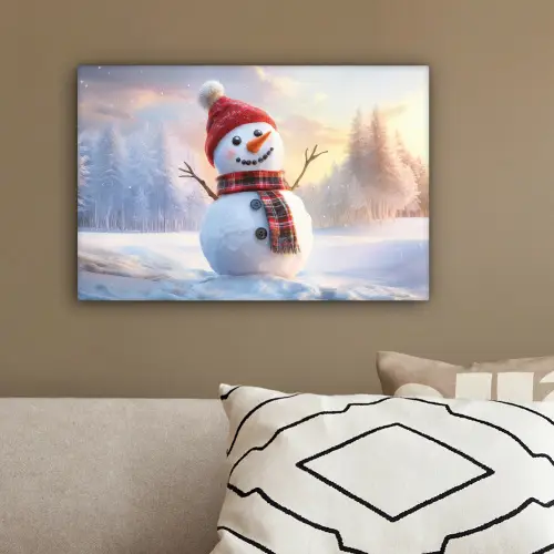 Sneeuwpop - Zonsondergang - Wit canvas 2cm klein -sfeer3