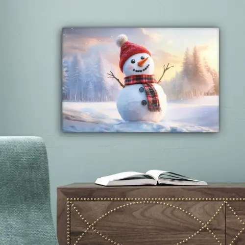 Sneeuwpop - Zonsondergang - Wit canvas 2cm klein -sfeer4