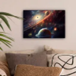 Ruimte - Planeten - Neon - Sterren canvas 2cm klein -sfeer1