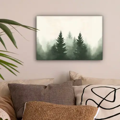 Sparren - Bomen - Groen - Beige canvas 2cm klein -sfeer1
