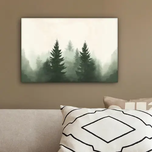 Sparren - Bomen - Groen - Beige canvas 2cm klein -sfeer3