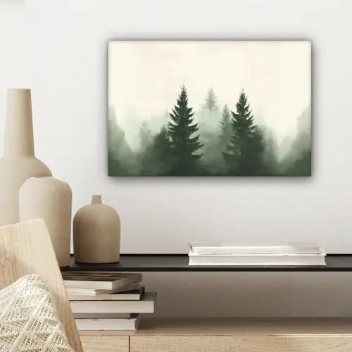 Sparren - Bomen - Groen - Beige canvas 2cm klein -sfeer6