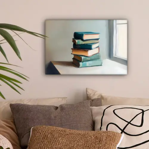Stapel - Boeken - Groen - Daglicht canvas 2cm klein -sfeer1