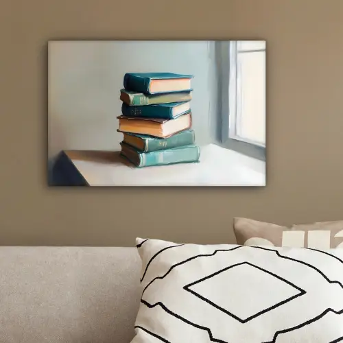 Stapel - Boeken - Groen - Daglicht canvas 2cm klein -sfeer3