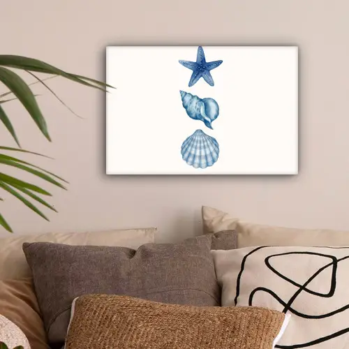 Zeester - Schelpen - Blauw canvas 2cm klein -sfeer1