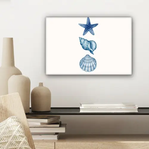 Zeester - Schelpen - Blauw canvas 2cm klein -sfeer6