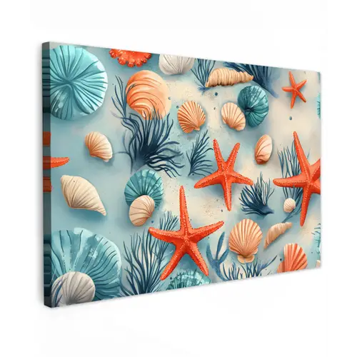 Zeesterren - Schelpen - Illustratie - Zand canvas 2cm klein -z3d