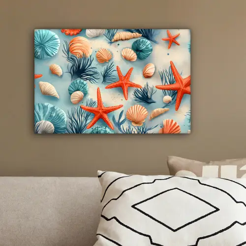Zeesterren - Schelpen - Illustratie - Zand canvas 2cm klein -sfeer3
