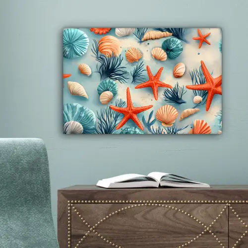 Zeesterren - Schelpen - Illustratie - Zand canvas 2cm klein -sfeer4