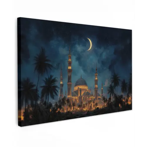 Sterrenhemel - Maan - Palmbomen - Moskee canvas 2cm klein -z3d