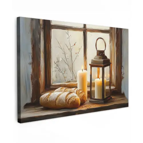 Stilleven - Rustiek - Kaarsen - Broden - Raam canvas 2cm klein -z3d