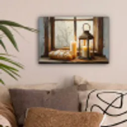 Stilleven - Rustiek - Kaarsen - Broden - Raam canvas 2cm klein -sfeer1