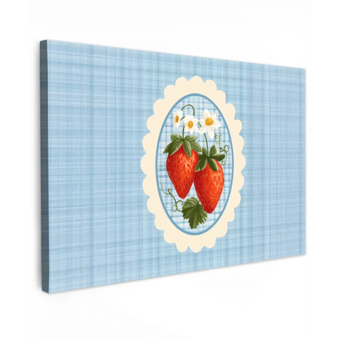 Aardbeien - Lijst - Rood - Geruit canvas 2cm klein -z3d