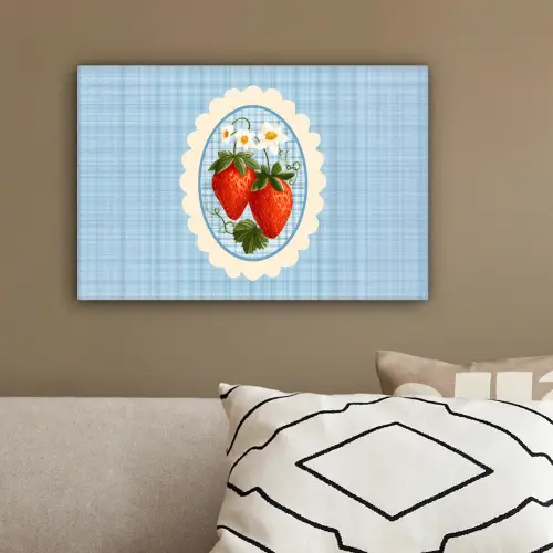 Aardbeien - Lijst - Rood - Geruit canvas 2cm klein -sfeer3