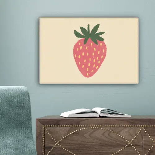 Aardbei - Minimalistisch - Rood - Fruit canvas 2cm klein -sfeer4