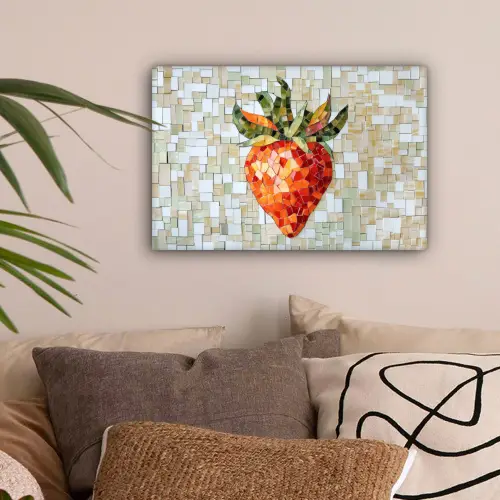 Aardbei - Rood - Mozaïek - Fruit canvas 2cm klein -sfeer1