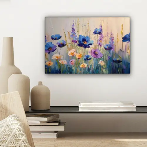 Zomers - Wilde bloemen - Penseelstreken canvas 2cm klein -sfeer6