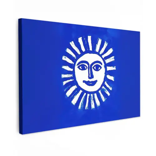 Zon - Gezicht - Penseelstructuur - Blauw canvas 2cm klein -z3d