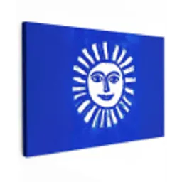 Zon - Gezicht - Penseelstructuur - Blauw canvas 2cm klein -z3d