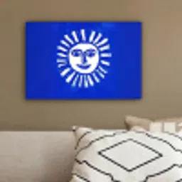 Zon - Gezicht - Penseelstructuur - Blauw canvas 2cm klein -sfeer3