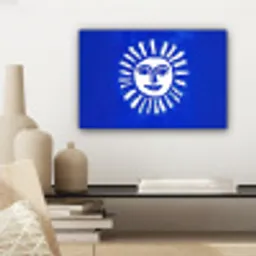 Zon - Gezicht - Penseelstructuur - Blauw canvas 2cm klein -sfeer6