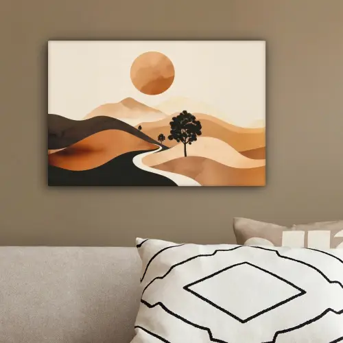 Zon - Heuvels - Boom - Abstract canvas 2cm klein -sfeer3