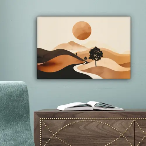 Zon - Heuvels - Boom - Abstract canvas 2cm klein -sfeer4