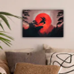Zon - Krijger - Bomen - Bergen canvas 2cm klein -sfeer1