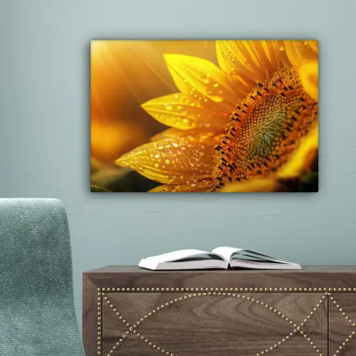 Zonnebloem - Dauwdruppels - Geel - Zonlicht canvas 2cm klein -sfeer4