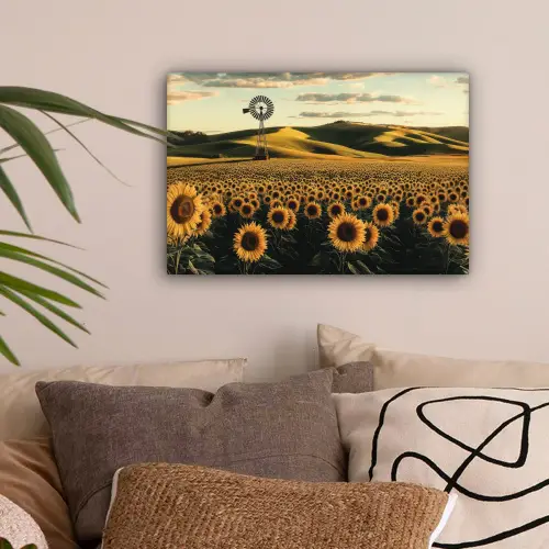 Zonnebloem - Veld - Windmolen canvas 2cm klein -sfeer1