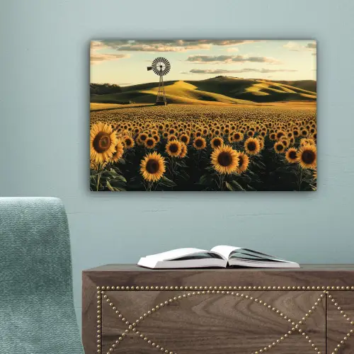 Zonnebloem - Veld - Windmolen canvas 2cm klein -sfeer4