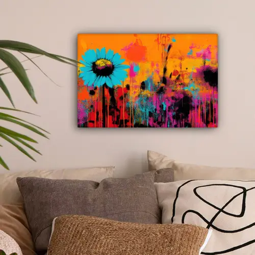 Zonnebloemen - Abstract - Oranje canvas 2cm klein -sfeer1