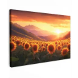 Zonnebloemen - Zonsondergang - Landschap canvas 2cm klein -z3d